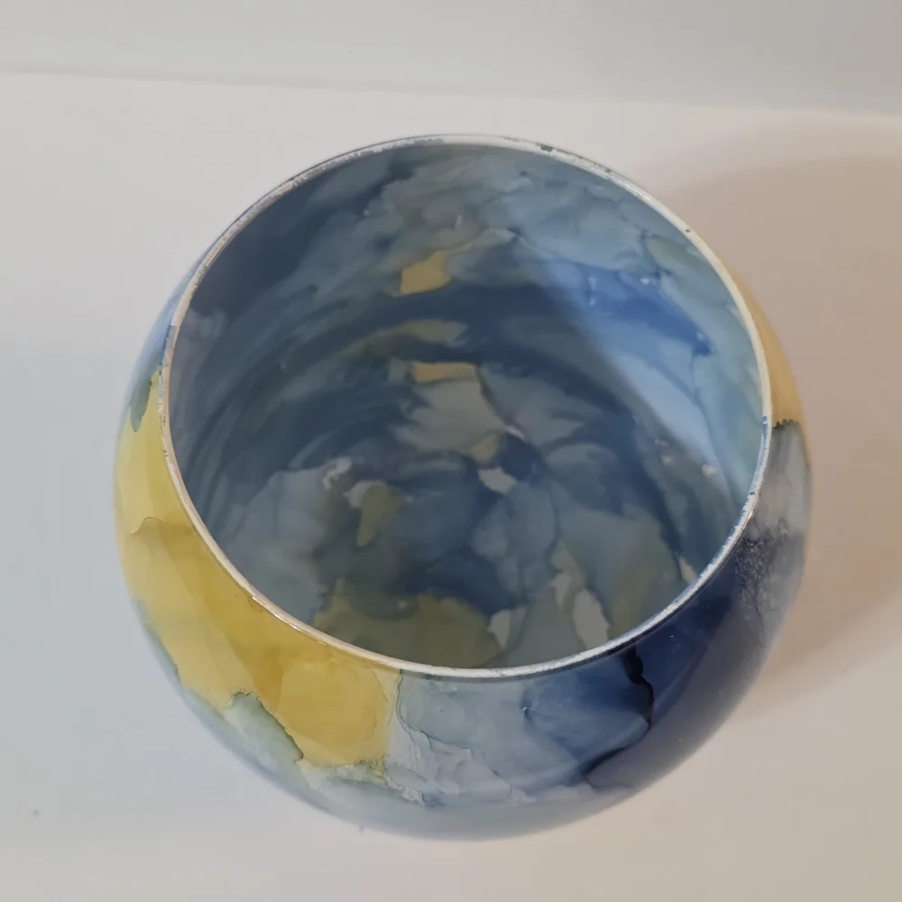 Reverse Painted Rose Bowl Candy Dish